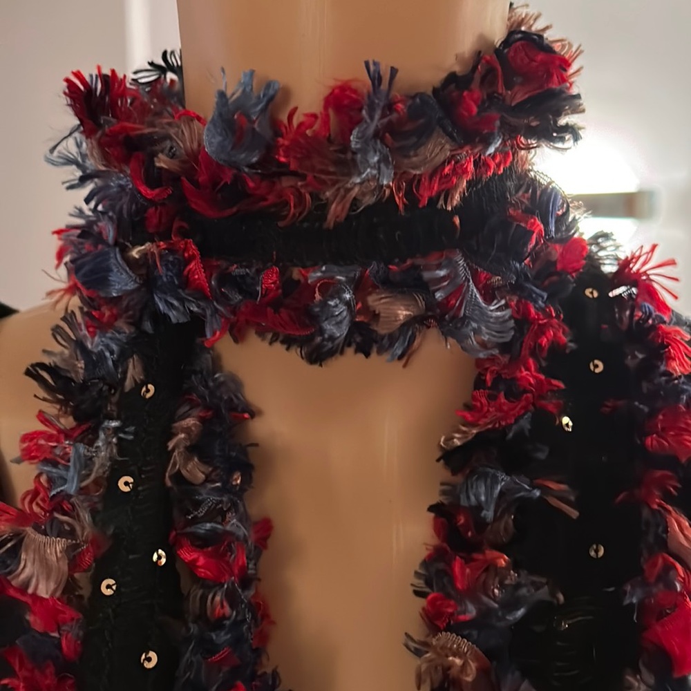 Scarf with ribbons and sequins